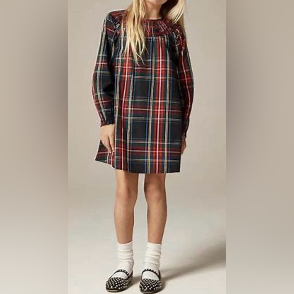 J Crew Crewcuts Girls’ Sz‎ 6 Smocked Stewart Tartan Dress With Embroidery
